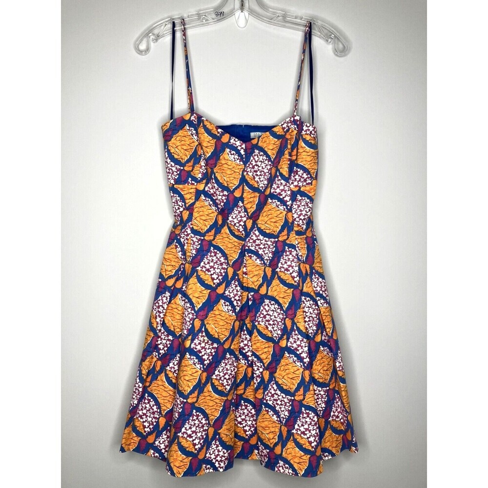 ZARA TRAFALUC Dress Women Medium Orange Blue‎ Strappy Back Cutout Zip Closure
